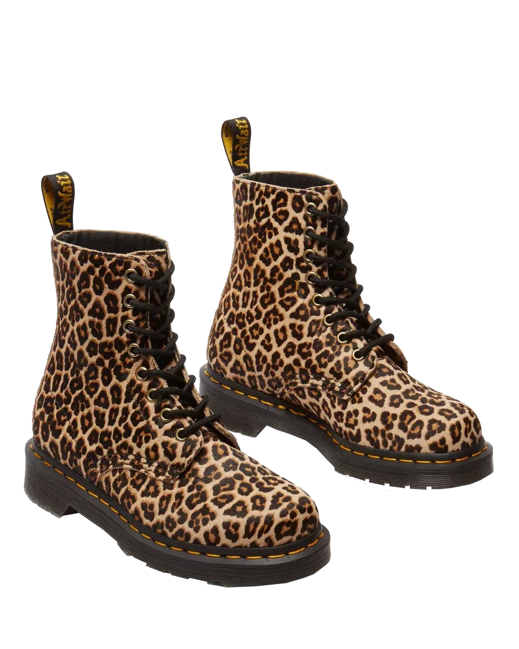 1460 Glatte Mini-Leopardenfleck-Pascal-Stiefel mit Fell in Hellbraun & Schwarz