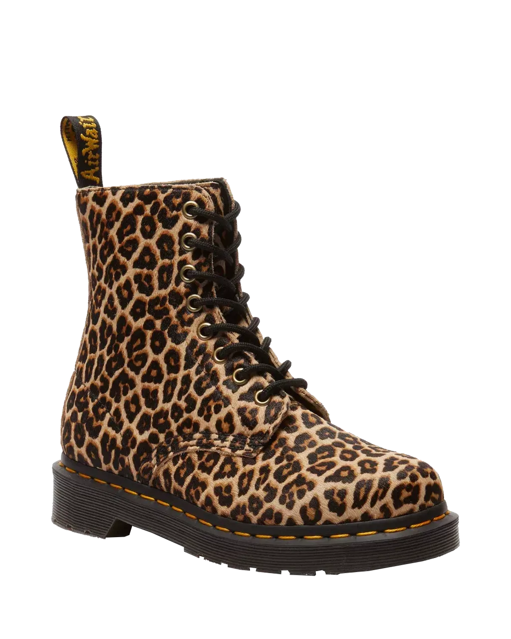 1460 Glatte Mini-Leopardenfleck-Pascal-Stiefel mit Fell in Hellbraun & Schwarz