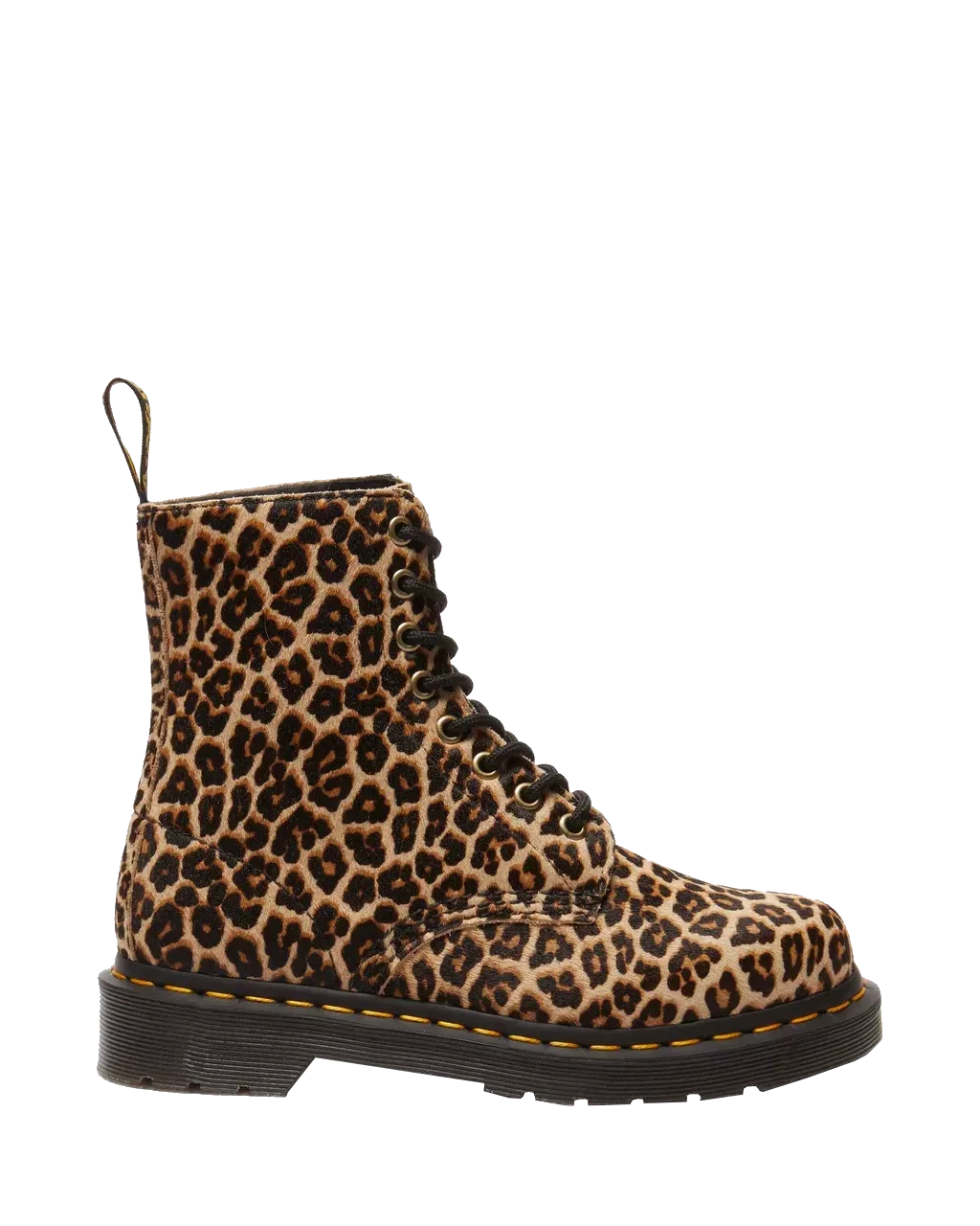 1460 Glatte Mini-Leopardenfleck-Pascal-Stiefel mit Fell in Hellbraun & Schwarz