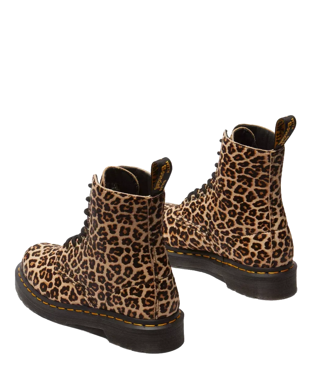 1460 Glatte Mini-Leopardenfleck-Pascal-Stiefel mit Fell in Hellbraun & Schwarz