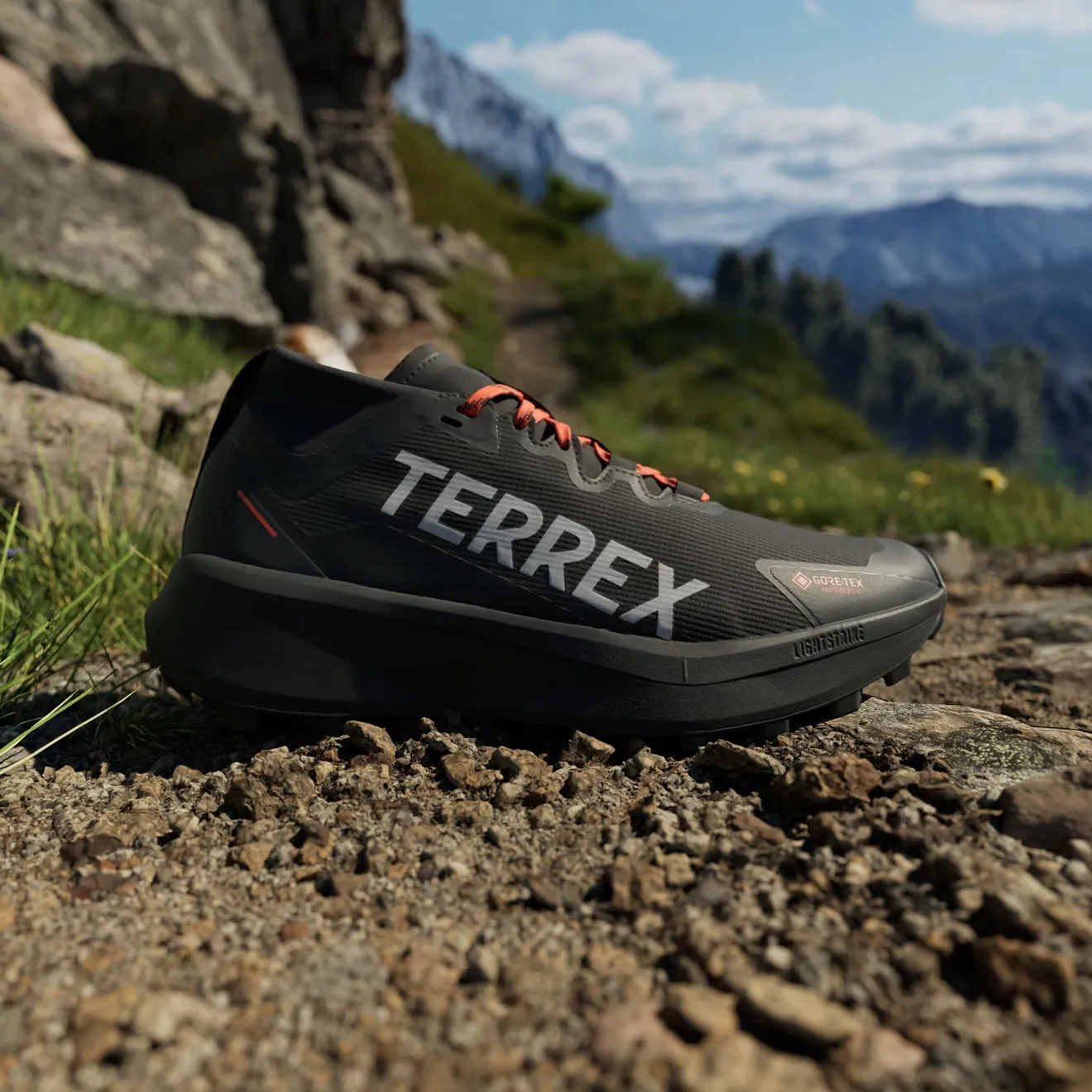 Adidas Terrex Agravic GTX Trail Running Schuh Core Schwarz / Grau / Semi Impact Orange
