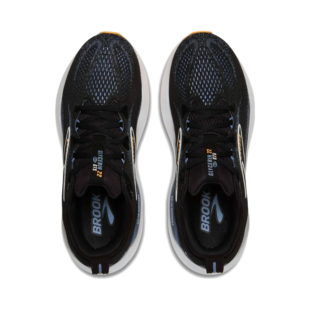Brooks Herren Glycerin GTS 22 Sneaker in Schwarz/Country Blau/Orange Pop