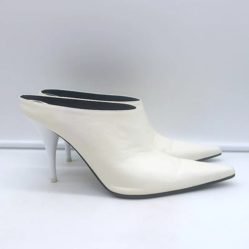 Celine Spitzenschuh-Pantoletten Weißes Leder Größe 38,5