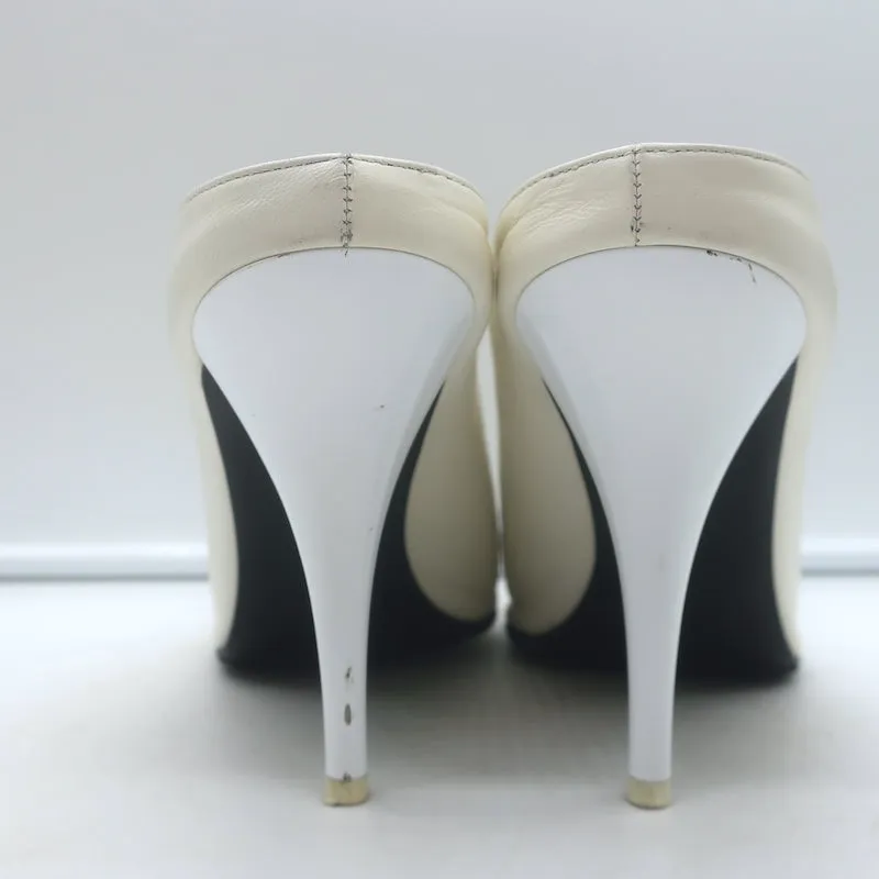 Celine Spitzenschuh-Pantoletten Weißes Leder Größe 38,5