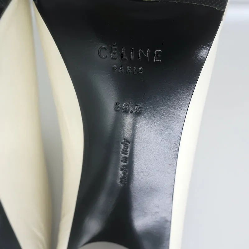 Celine Spitzenschuh-Pantoletten Weißes Leder Größe 38,5