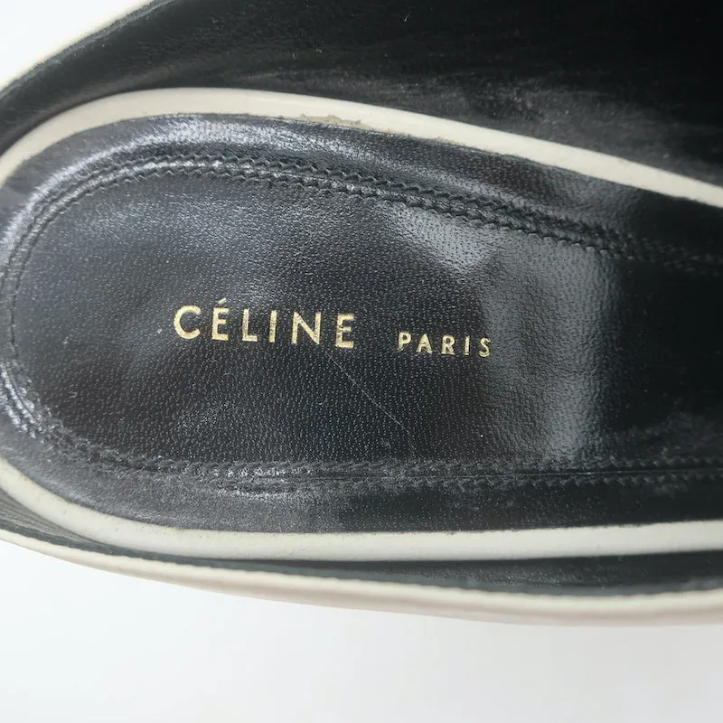 Celine Spitzenschuh-Pantoletten Weißes Leder Größe 38,5