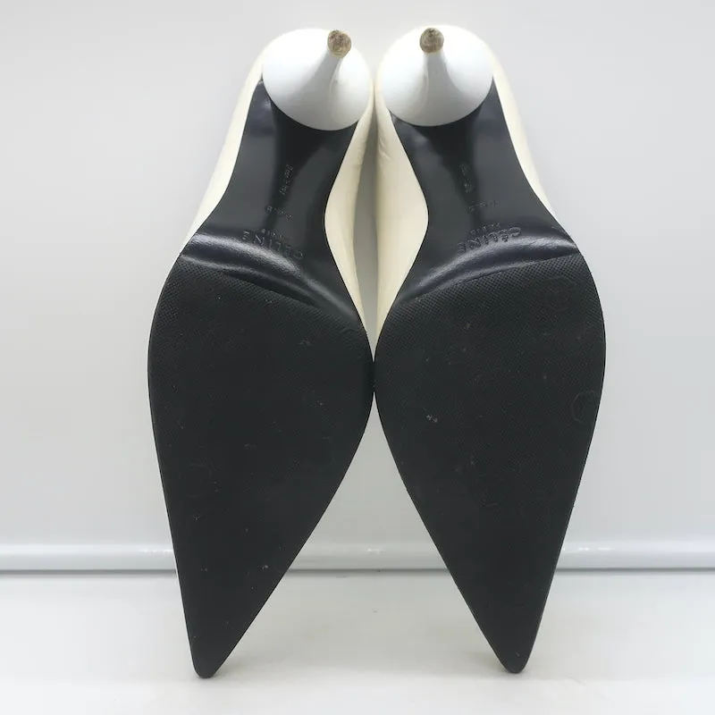 Celine Spitzenschuh-Pantoletten Weißes Leder Größe 38,5