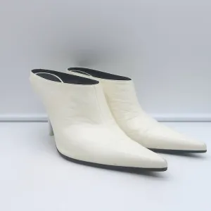 Celine Spitzenschuh-Pantoletten Weißes Leder Größe 38,5