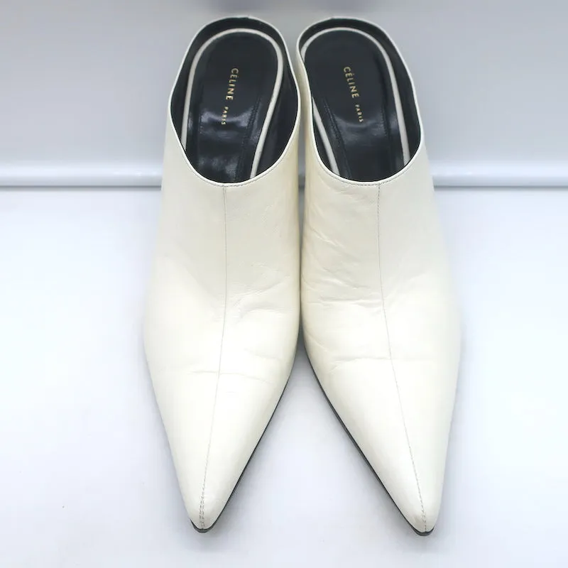 Celine Spitzenschuh-Pantoletten Weißes Leder Größe 38,5