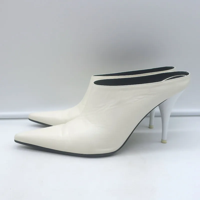 Celine Spitzenschuh-Pantoletten Weißes Leder Größe 38,5