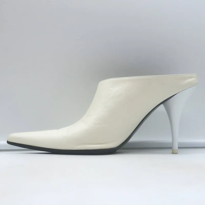 Celine Spitzenschuh-Pantoletten Weißes Leder Größe 38,5