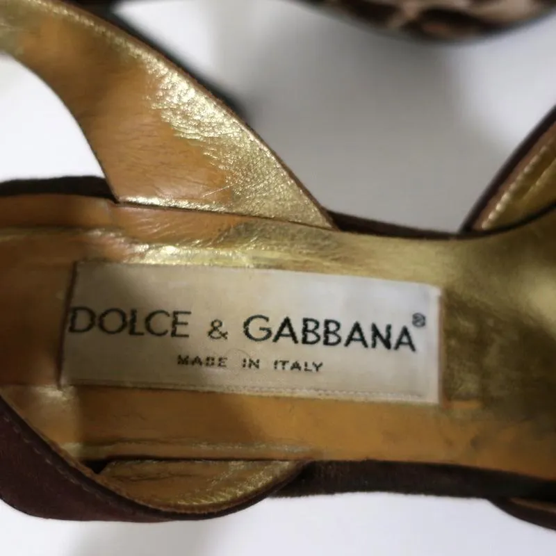 Dolce & Gabbana Pumps mit Knöchelriemen Leopardenmuster Samt Größe 38 Spitze Absatz
