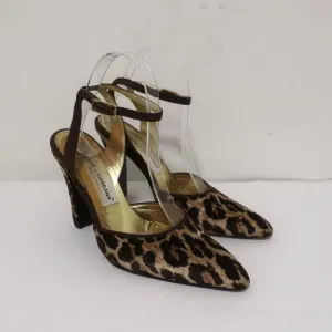 Dolce & Gabbana Pumps mit Knöchelriemen Leopardenmuster Samt Größe 38 Spitze Absatz