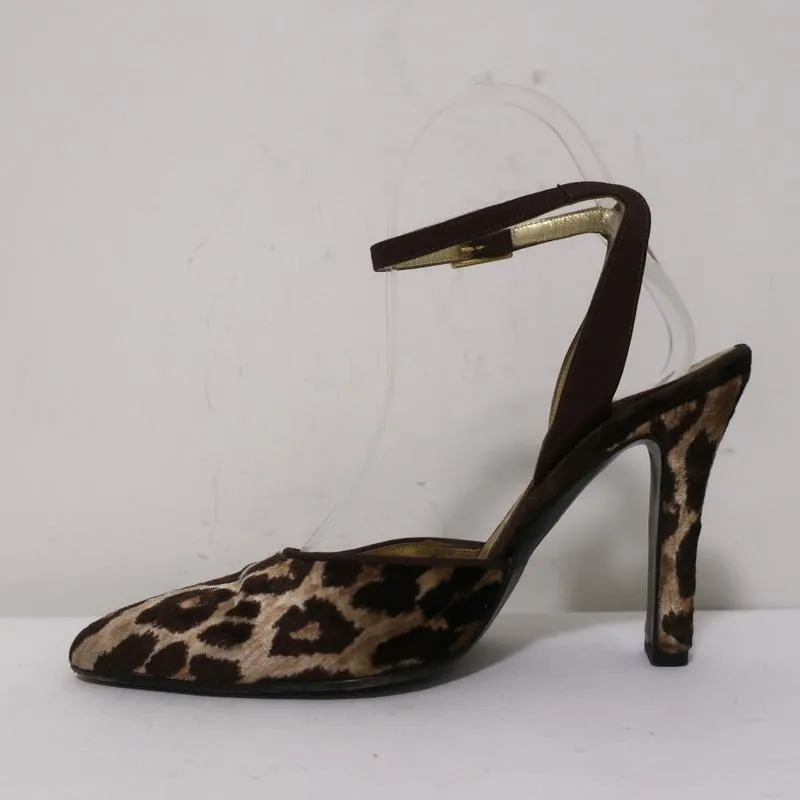 Dolce & Gabbana Pumps mit Knöchelriemen Leopardenmuster Samt Größe 38 Spitze Absatz