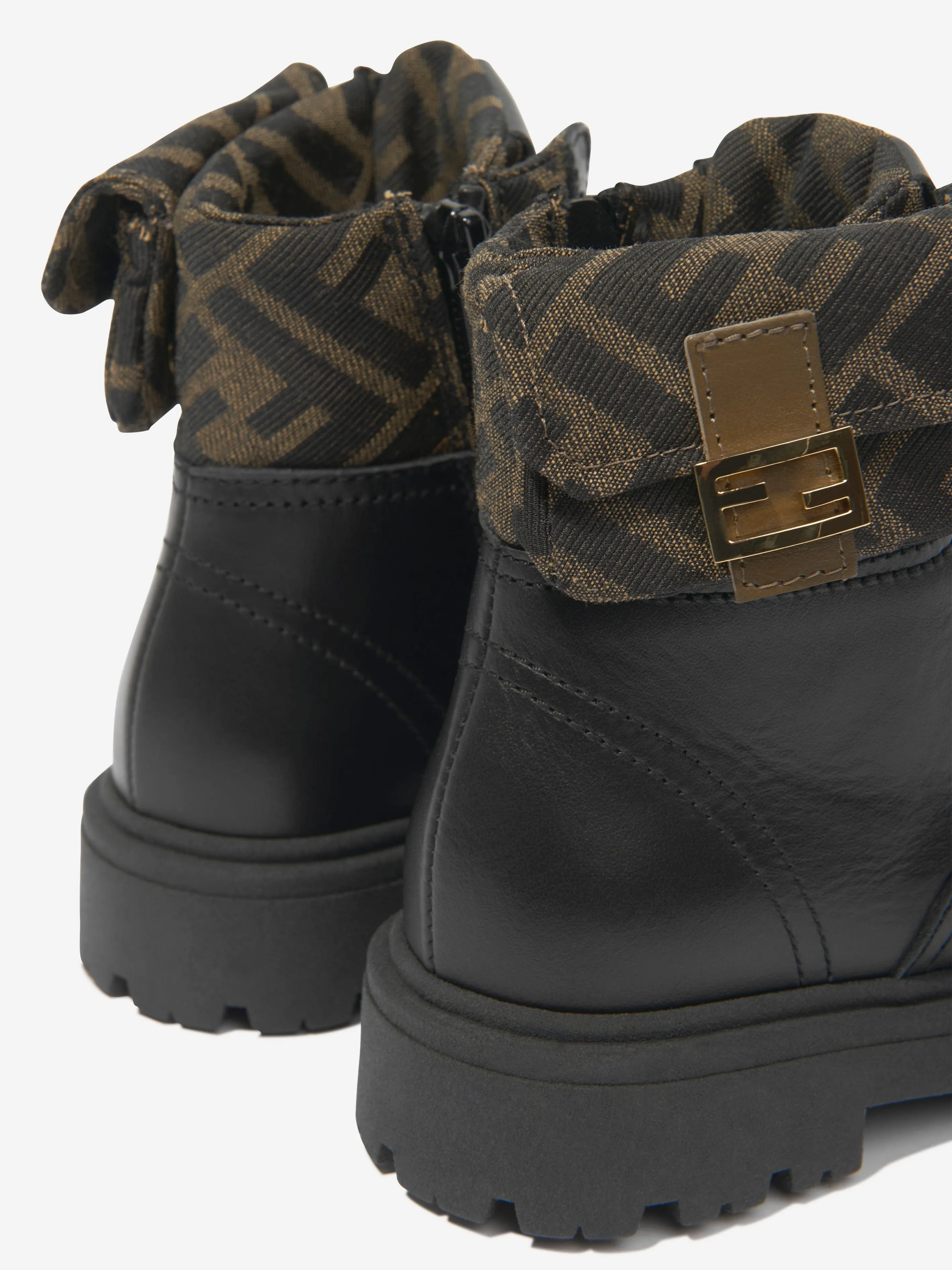 Fendi Kids Leder Baguette Biker Stiefel in Schwarz