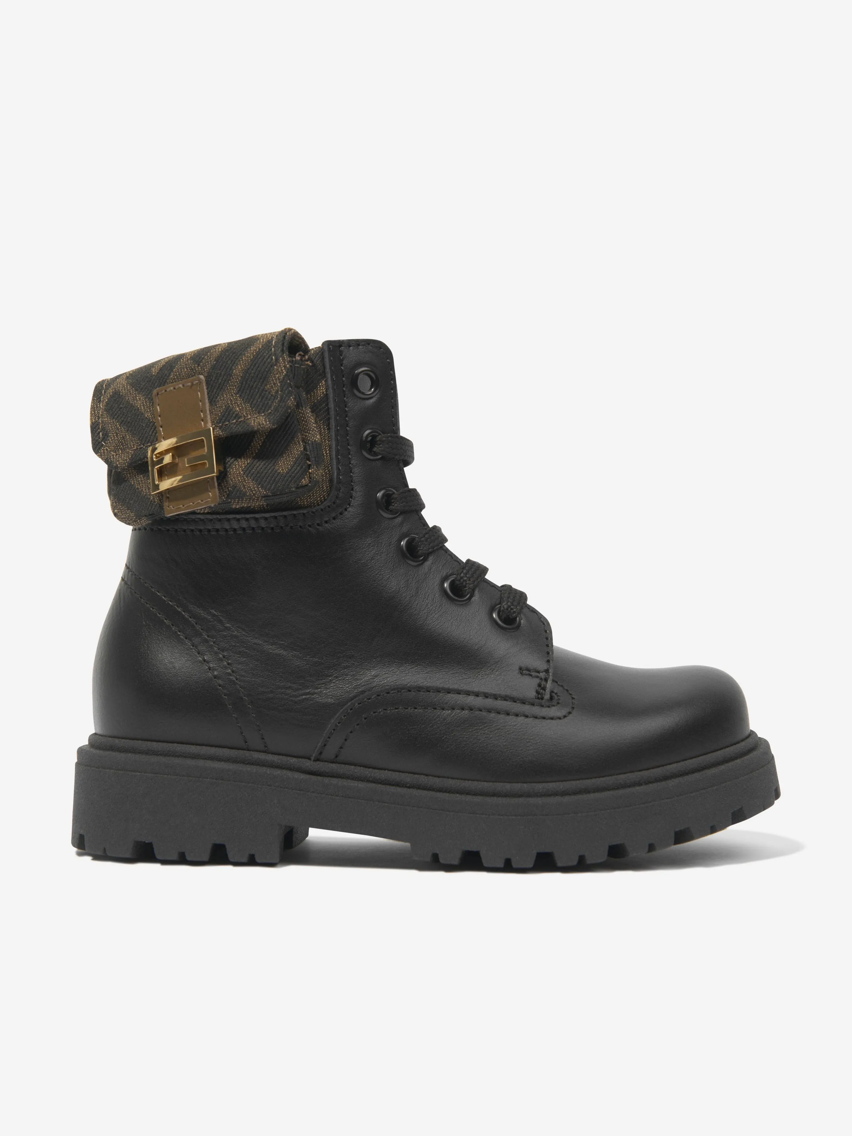 Fendi Kids Leder Baguette Biker Stiefel in Schwarz