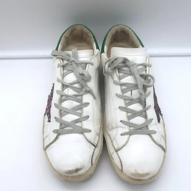 Golden Goose Superstar Glitzer Stern Sneakers Weiß & Grün Leder Größe 38