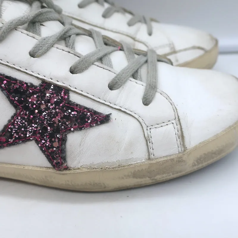 Golden Goose Superstar Glitzer Stern Sneakers Weiß & Grün Leder Größe 38