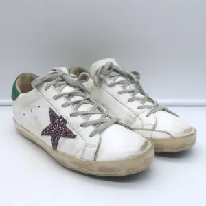 Golden Goose Superstar Glitzer Stern Sneakers Weiß & Grün Leder Größe 38