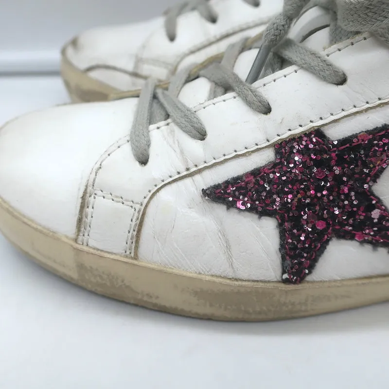 Golden Goose Superstar Glitzer Stern Sneakers Weiß & Grün Leder Größe 38