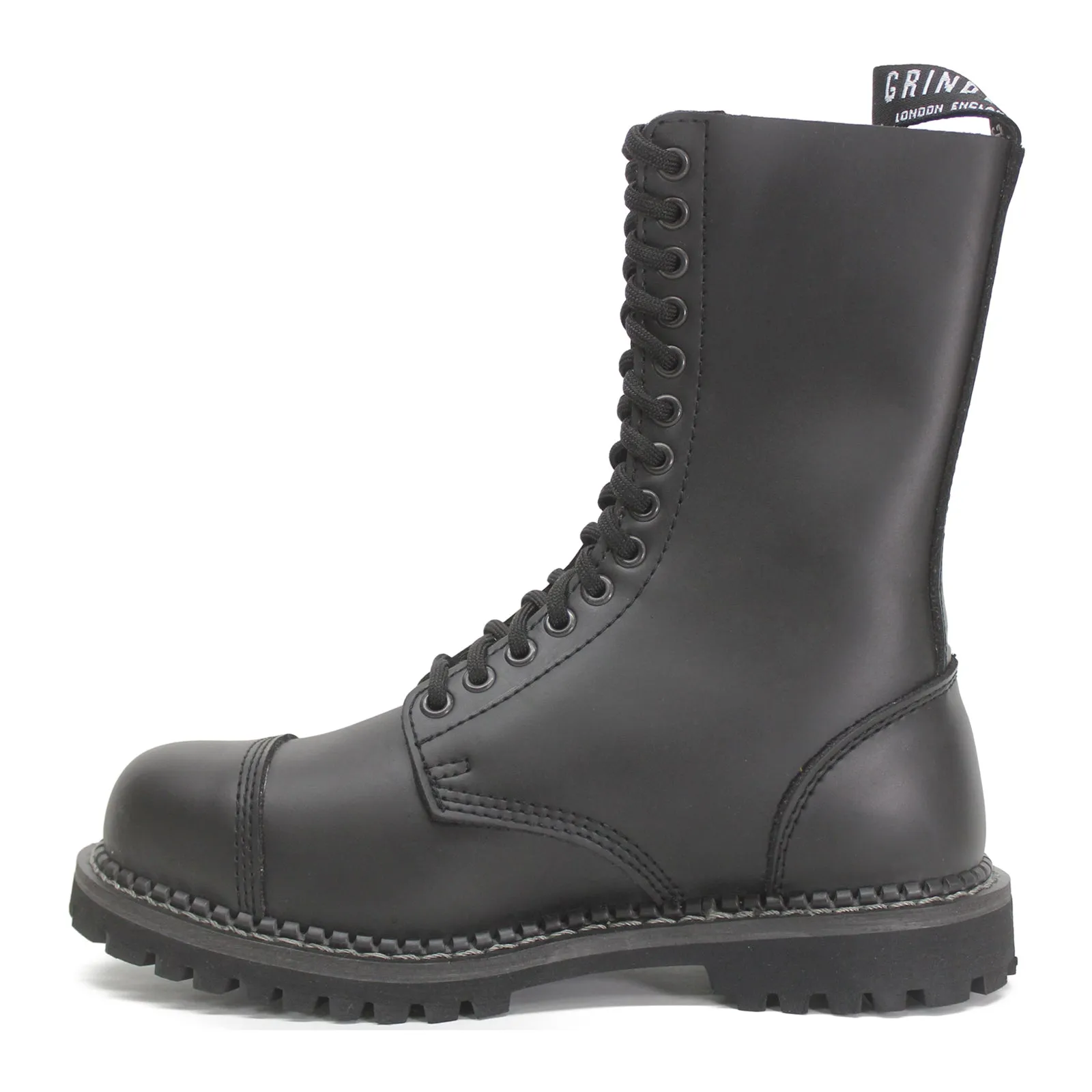 Grinders Herald 14-Ösen Unisex Mittellange Motorradstiefel mit Stahlkappe
