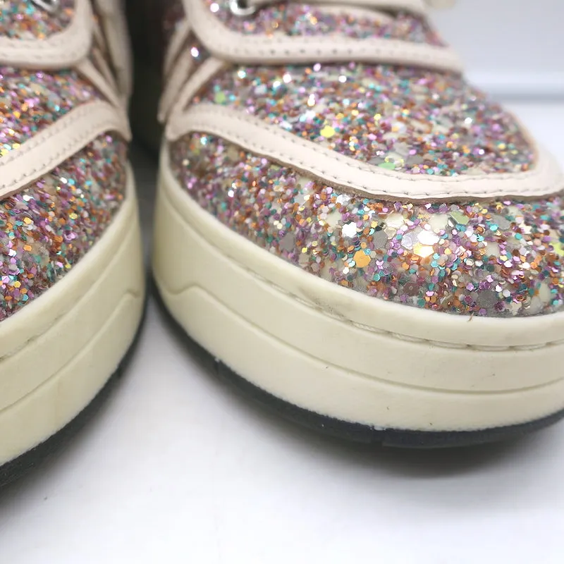 Jimmy Choo Hawaii Glow in the Dark Glitzer Low-Top-Sneakers Pink/Weiß Größe 38