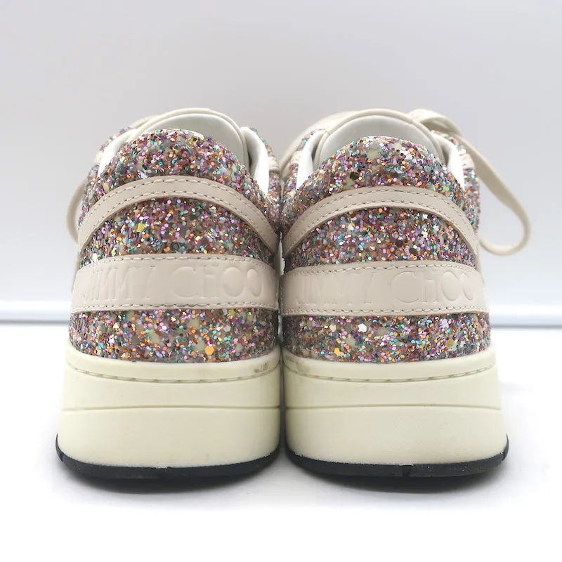 Jimmy Choo Hawaii Glow in the Dark Glitzer Low-Top-Sneakers Pink/Weiß Größe 38