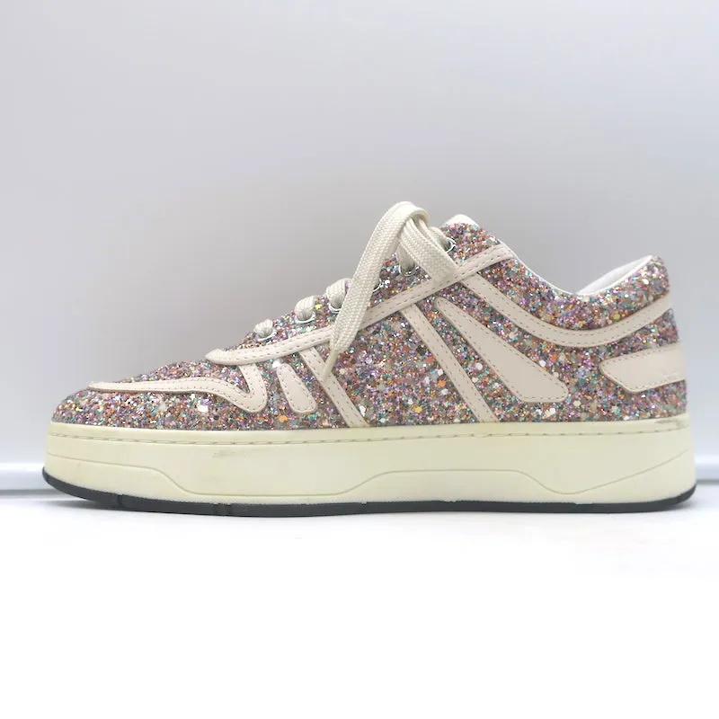 Jimmy Choo Hawaii Glow in the Dark Glitzer Low-Top-Sneakers Pink/Weiß Größe 38