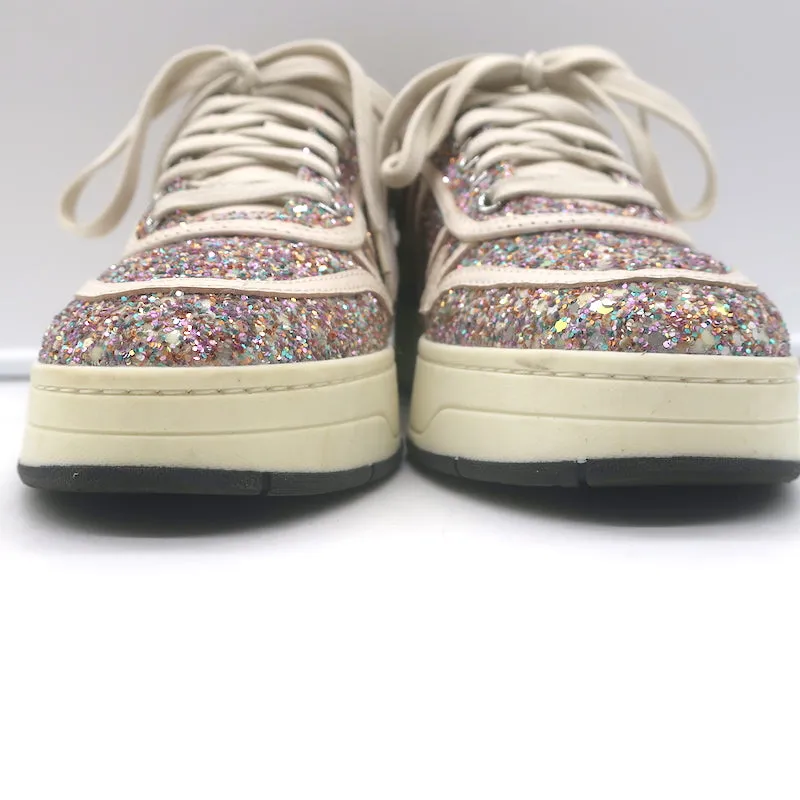 Jimmy Choo Hawaii Glow in the Dark Glitzer Low-Top-Sneakers Pink/Weiß Größe 38