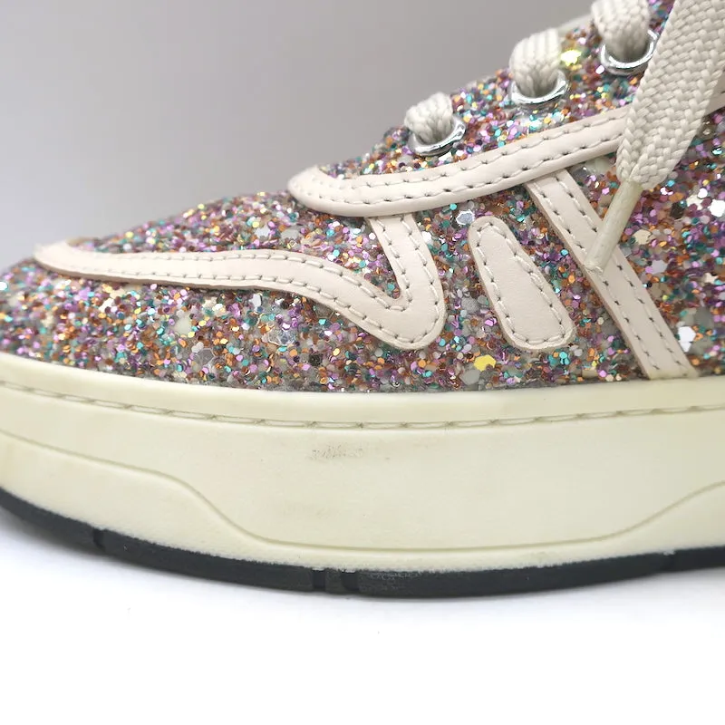 Jimmy Choo Hawaii Glow in the Dark Glitzer Low-Top-Sneakers Pink/Weiß Größe 38