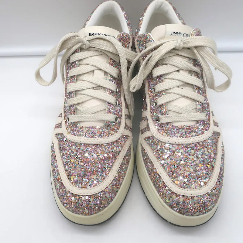 Jimmy Choo Hawaii Glow in the Dark Glitzer Low-Top-Sneakers Pink/Weiß Größe 38