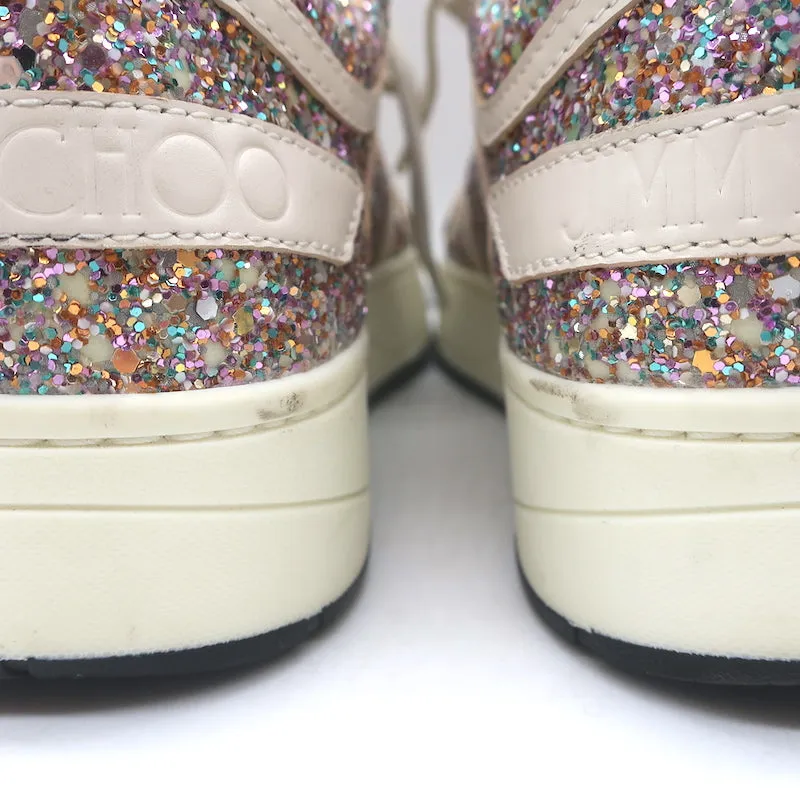 Jimmy Choo Hawaii Glow in the Dark Glitzer Low-Top-Sneakers Pink/Weiß Größe 38