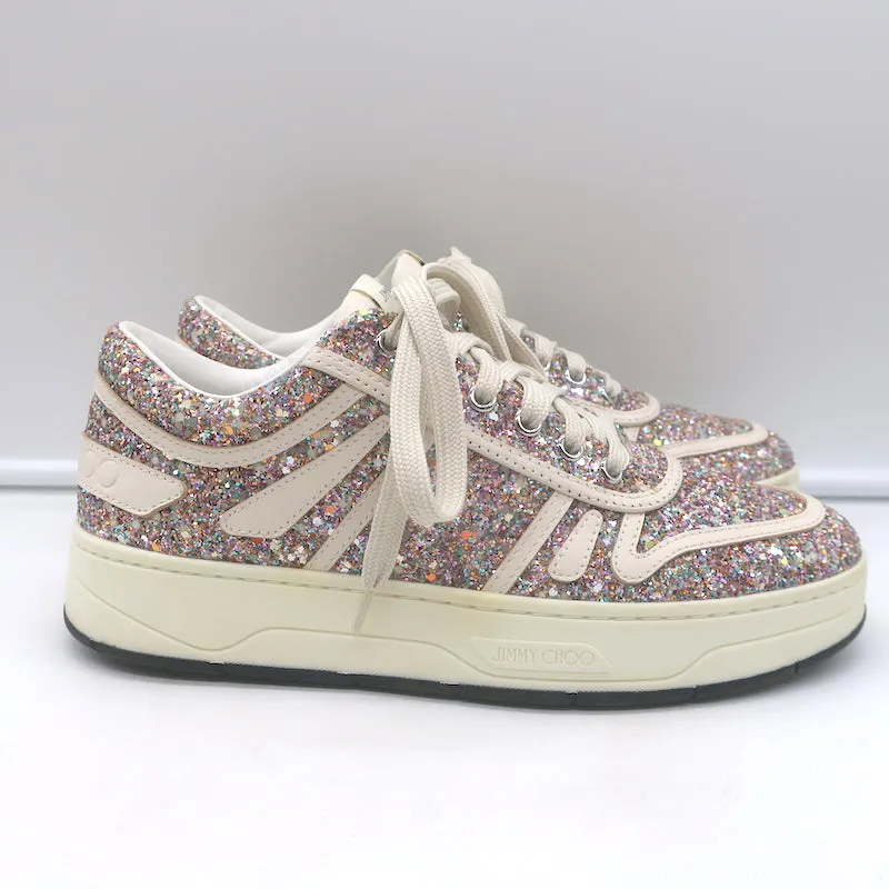 Jimmy Choo Hawaii Glow in the Dark Glitzer Low-Top-Sneakers Pink/Weiß Größe 38