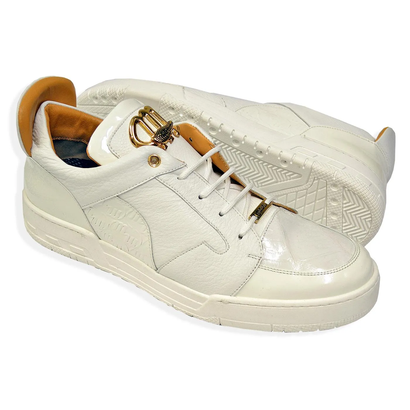 Mauri Shoes Mauri Boss in Weiß Herren Exotisches Krokodil / Lack / Kalbsleder Freizeit-Sneaker