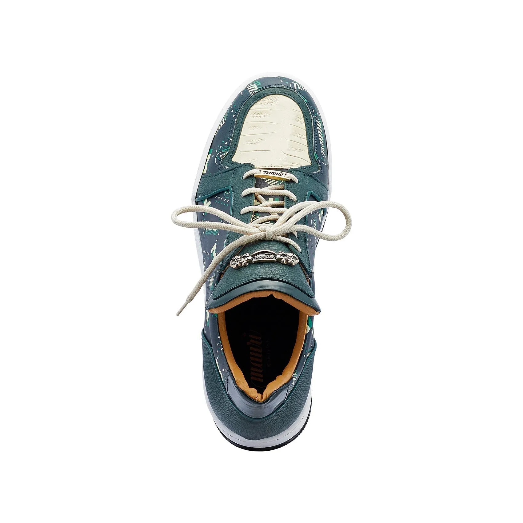 Mauri Shoes Mauri Crown in Jägergrün / Creme Herren Exotisches Krokodil / Nappa / Lackleder Freizeitsneaker