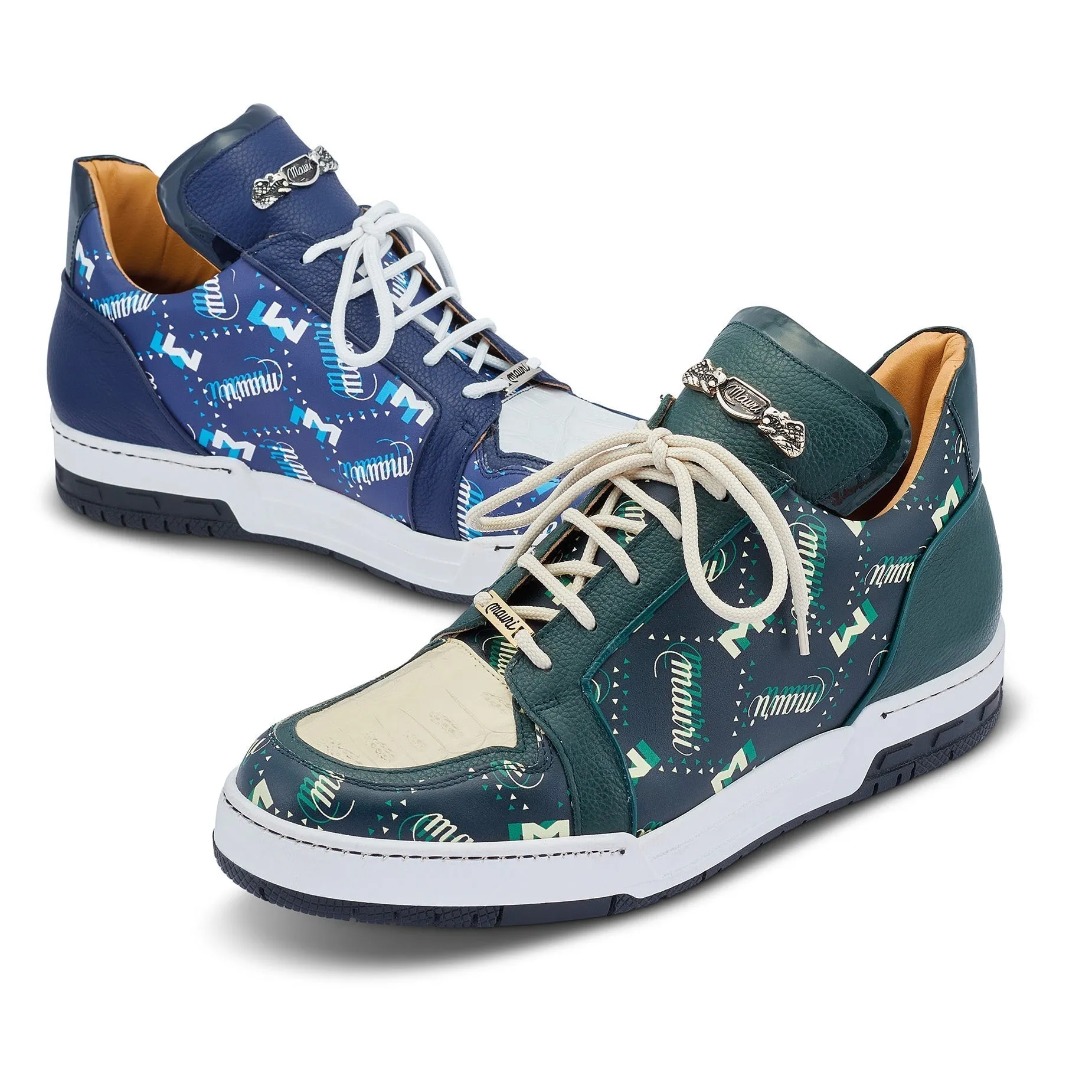Mauri Shoes Mauri Crown in Jägergrün / Creme Herren Exotisches Krokodil / Nappa / Lackleder Freizeitsneaker